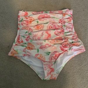 Unique Vintage Floral Print Ruched Swim Bottoms